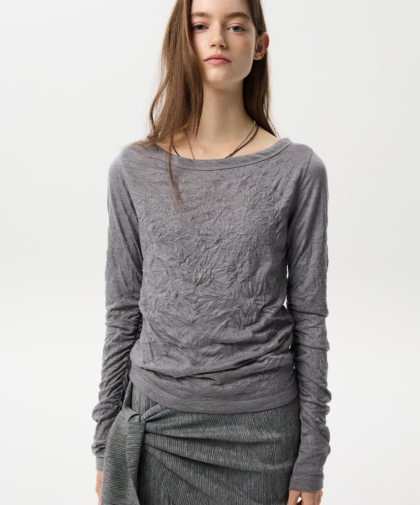 MIDNLOW Crinkle Long Sleeve T-Shirts (Grey)