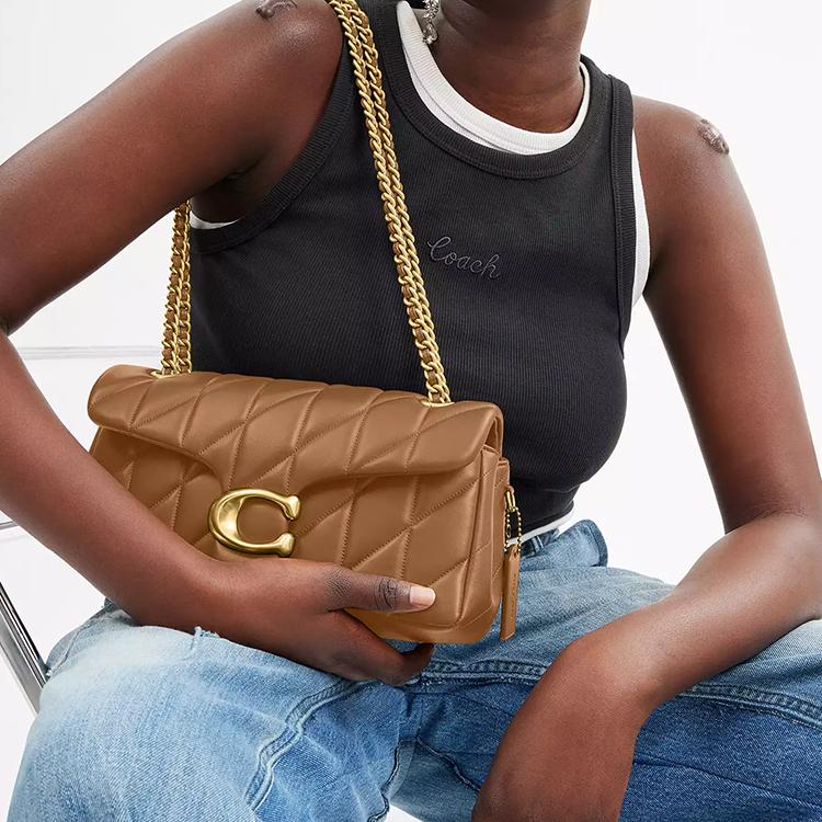 Coach Tabby 26 Logo Quilted Napa Leather Crossbody Shoulder Bag Medium Women bags Honey-Brown CP150-B4T7J