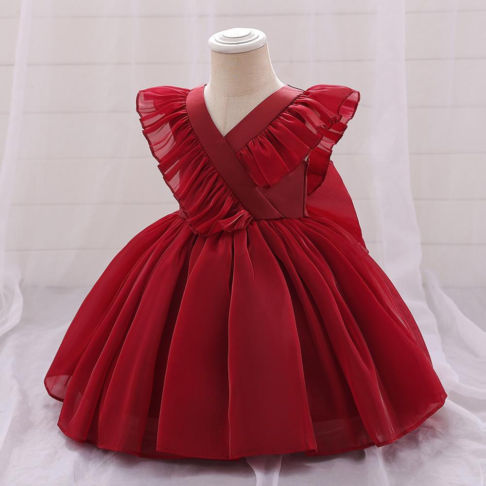 Детская одежда для маленьких девочек, платье с блестками и большим бантом для маленьких девочек, свадебное платье для первого дня рождения, платья принцессы дворца для девочек