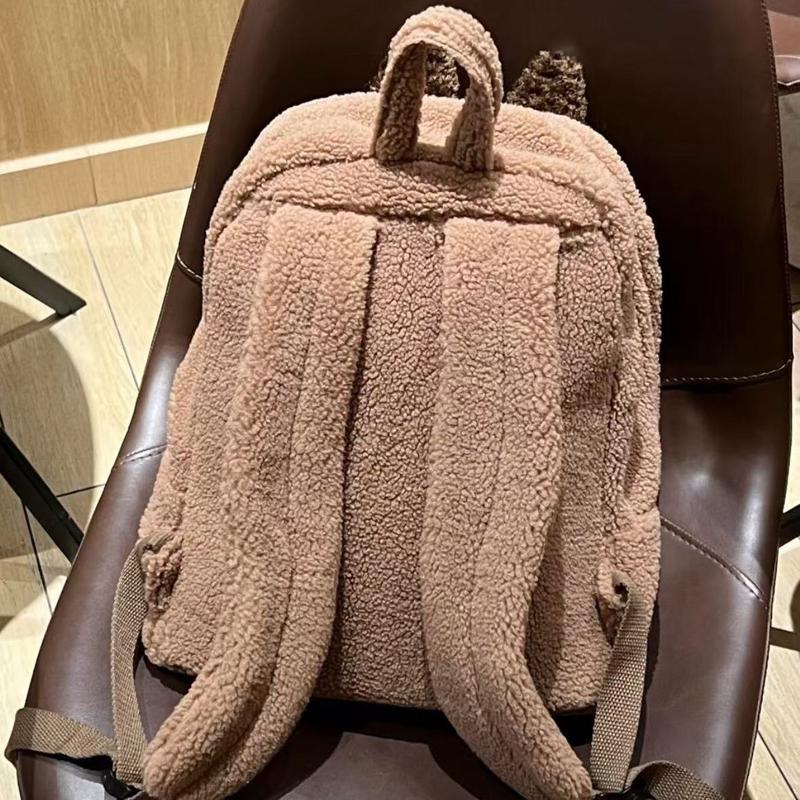LABUBU Мультяшная сумка-кампус Плюшевая сумка Милый рюкзак из овечьей шерсти Большой вместимости Легкий Износостойкий рюкзак KTY
