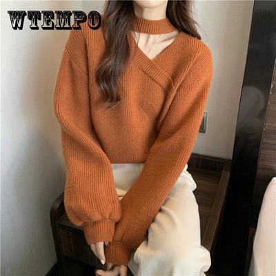 Трикотаж осенне-зимний женский красный свитер с v-образным вырезом и длинными рукавами