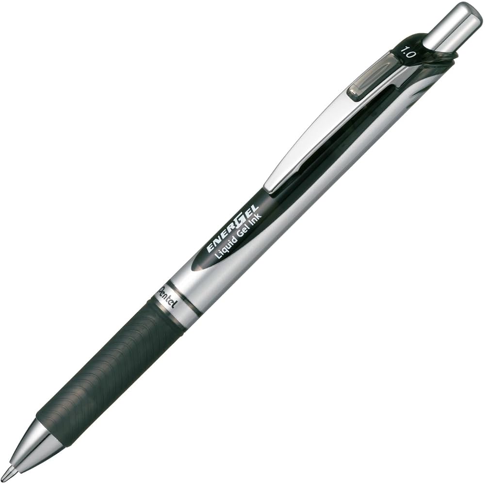 Pentel Шариковая ручка Гелевые чернила Гелевая Нажимной механизм 1,0 мм Серебристый корпус BL80-A Черный