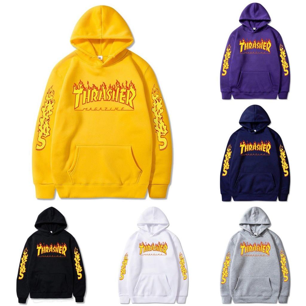 Худи-пуловер большого размера с принтом пламени, свободного кроя, повседневный свитшот для пары