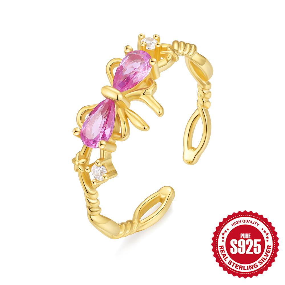 S925 Sterling Silver Ring Women'S Light Luxury Niche Design Sense Geometric Twist Zircon Ring Fashion Open Index Finger Ring