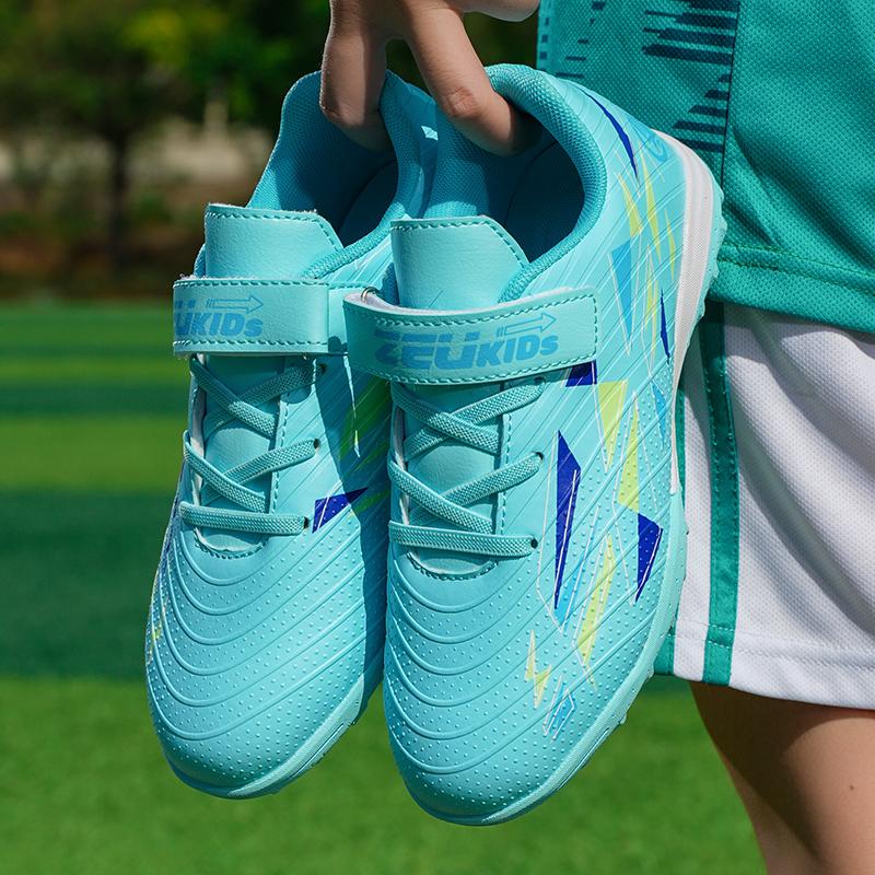 29-39 Kids Soccer Cleats Rubber Non-slip Velcro Lacing Artificial Turf Football Boots Outdoor Sports Training Football Shoes