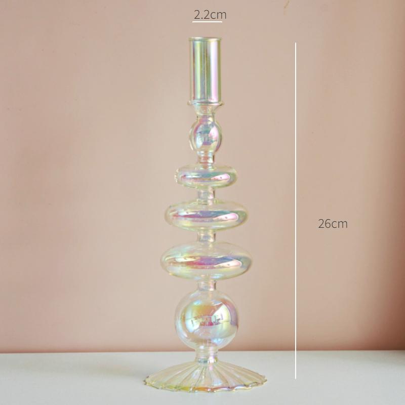 Glass Candle Holder Home Decor Nordic Rainbow Vase Flower Table Living Room Decoration Candlestick Holder for Wedding