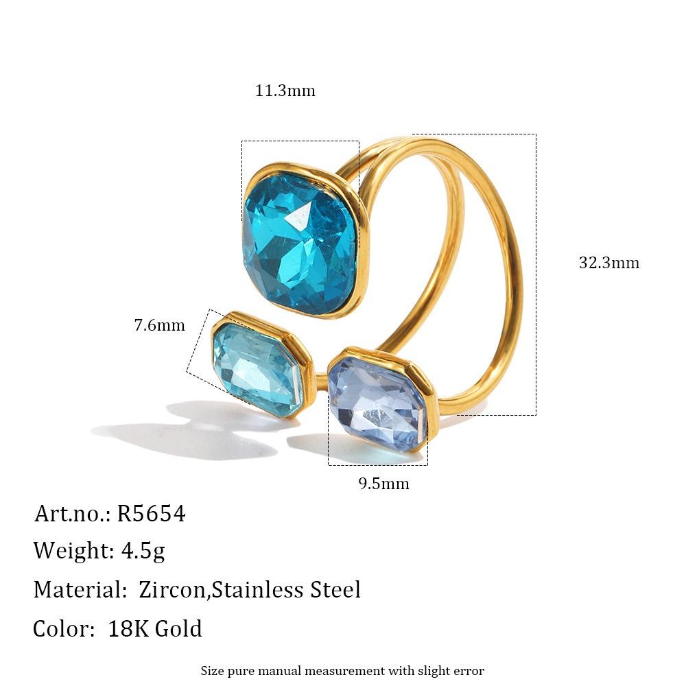 Rhinestone Open Ring Stainless Steel Fashion Ring Colorful Waterproof Ring For Women