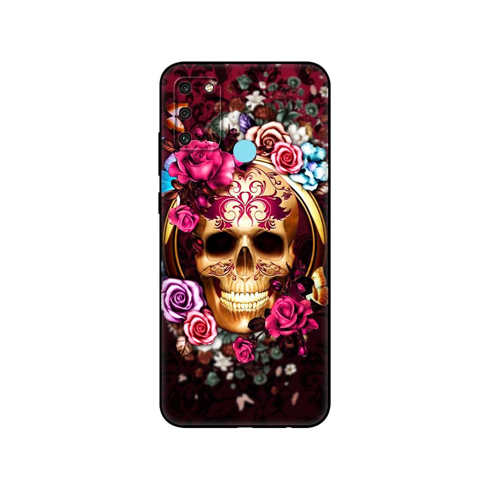 Black Tpu Case For Huawei Honor 8a 8s Prime 9 Lite Honor 9A 9C 9X Premium 9x Pro 9S Case Catrina Beautiful Rose Girl Skull Art