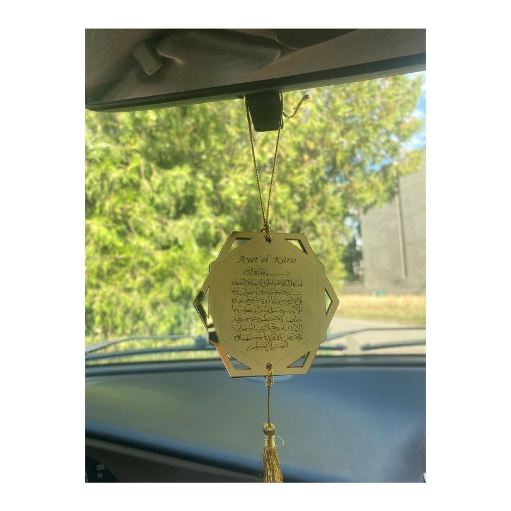 Двухстороннее зеркало заднего вида из плексигласа, шестиугольное украшение для зеркала заднего вида Ayetel Kursi и молитва от сглаза, золото