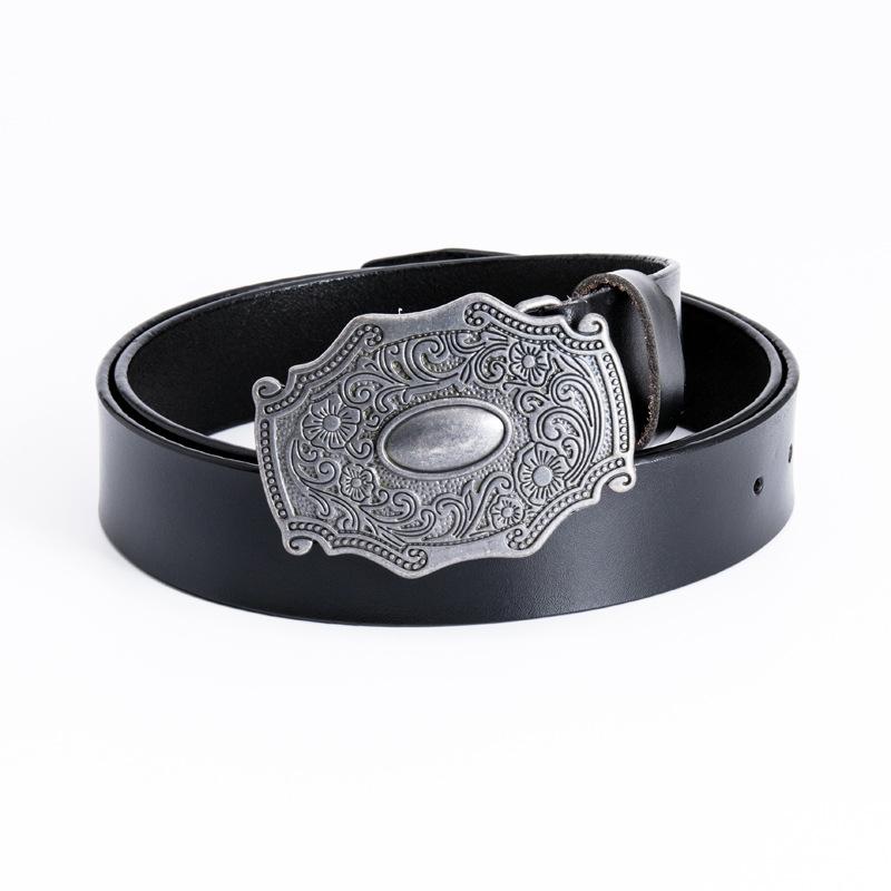 Adult Engraved Fashion Retro Belt Gentleman Waist Accessories Black Cowhide Belt Period Props