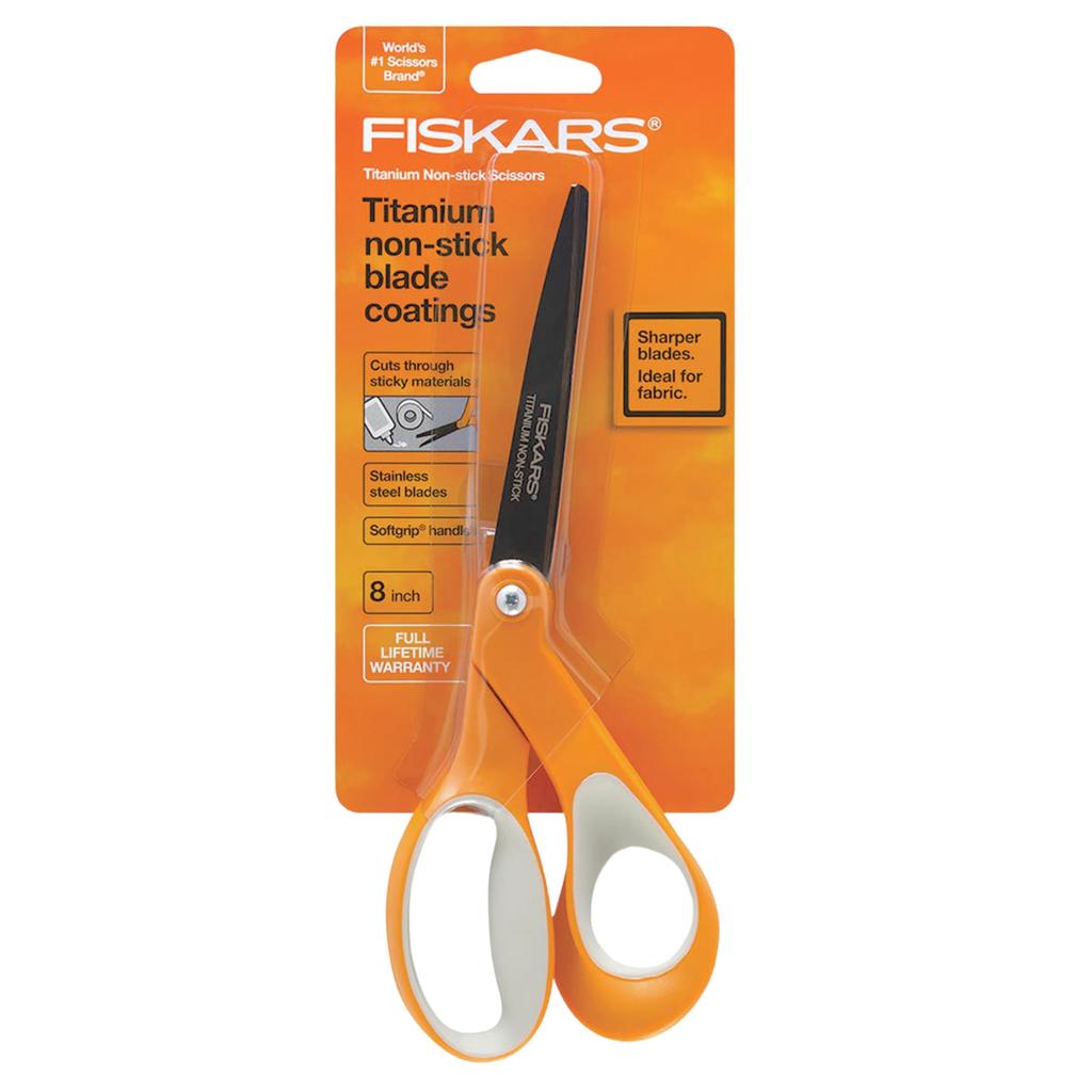 Fiskars Scissors with Black and Orange High-Performance Titanium-Coated Blades,