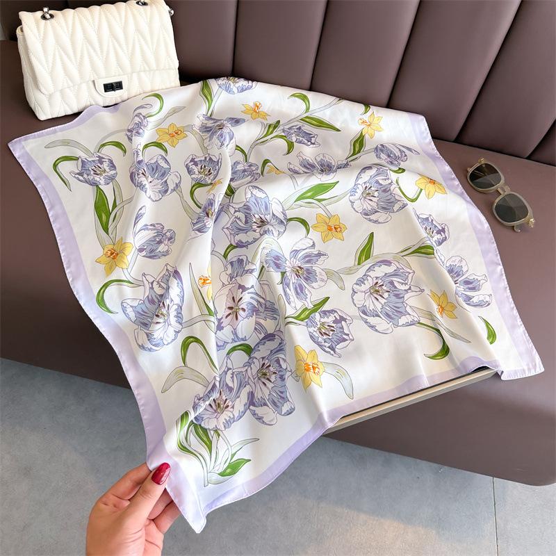 70cm Scarf Soft Satin Women Summer Shawls And Wrap Hijab Scarves Femme Pashmina Echarpe Designer Beach Stole Bandana