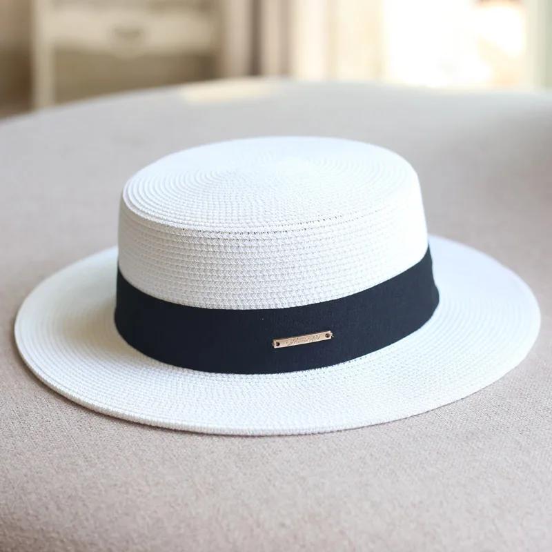 Korean Style Women Summer Straw Hat Wide Brim Uv Protection Elegant French Fedora Beach Sun Hat Adjustable For Travel