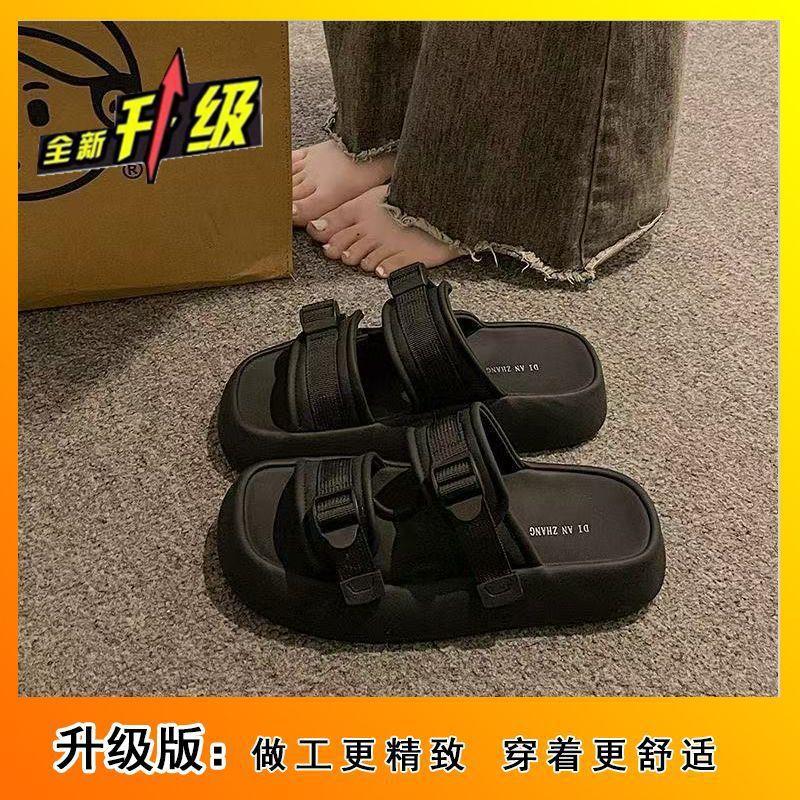 Ношение корейской версии модных туфель-маффинов с круглым носком, шлепанцев на мягкой подошве с открытым носком, летней платформенной женской пляжной обуви, популярной в интернете