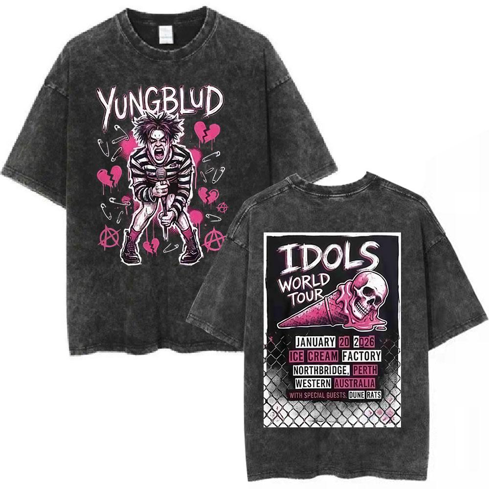 Yungblud IDOLS Album Tour  T Shirts Men Women Clothing Washed Vintage Short Sleeve Tshirts Oversized Casual Cotton Tshirt