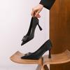 8911-1 [sheepskin] High Heels Women's Thin Heels 2025 New Pointed Square Buckle Shallow Mouth Temperament Commuter Shoes