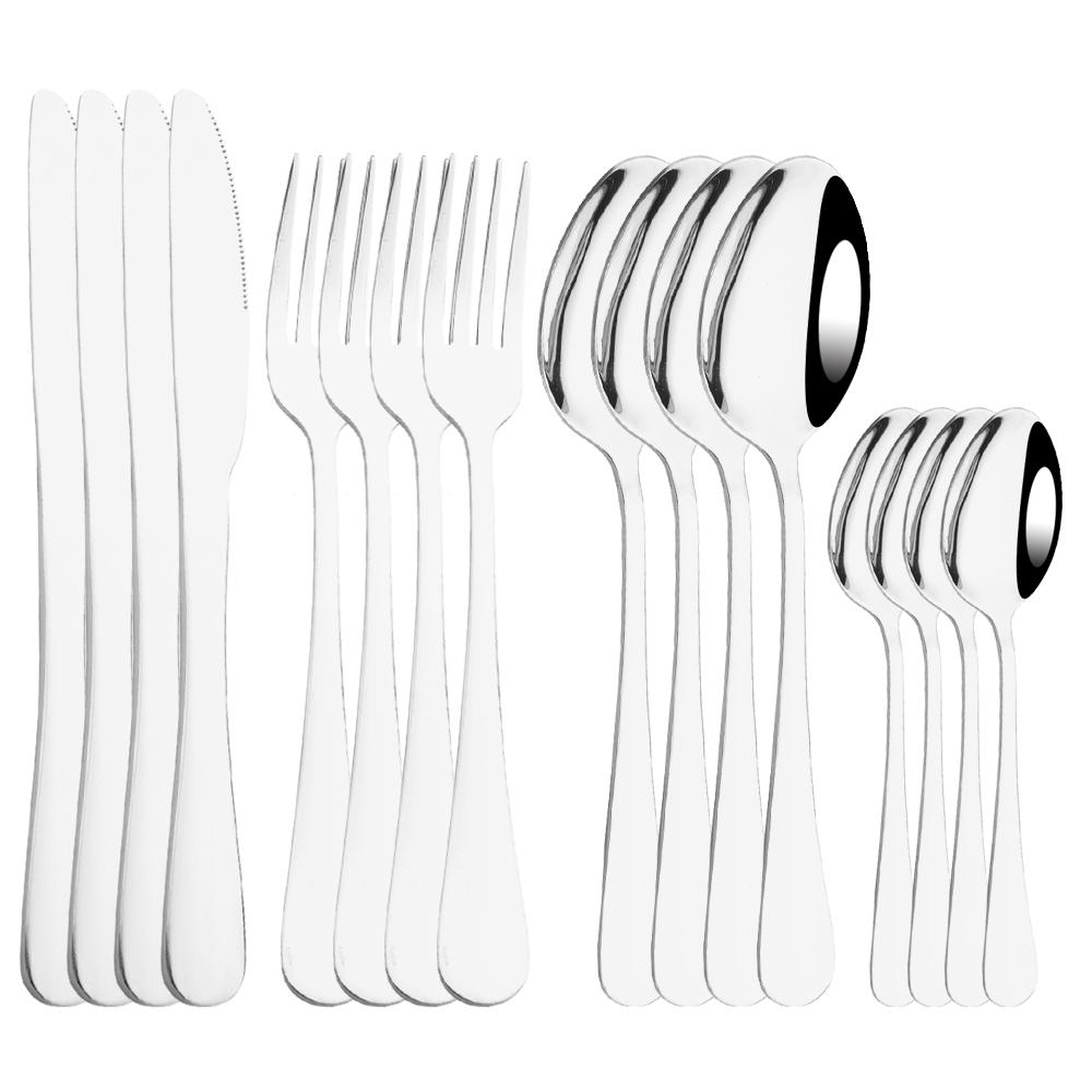 Pink Gold Cutlery Set Stainless Steel Dinnerware Set 16Pcs Knives Forks Coffee Spoons Flatware Set Kitchen Dinner Tableware Set