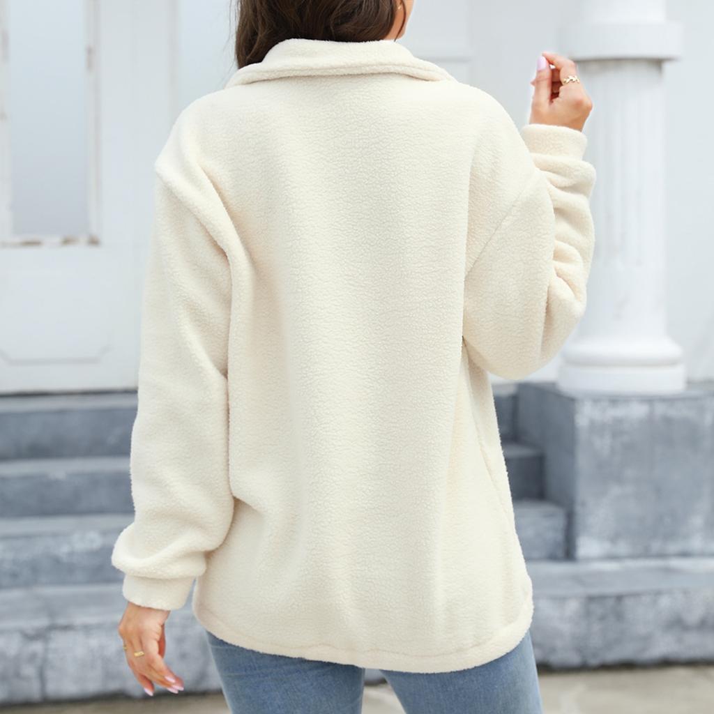 Women's Fashion Casual Versatile Loose Plush Top Half Zipper Pullover Long Sleeve Sweatshirt Sweatshirt
