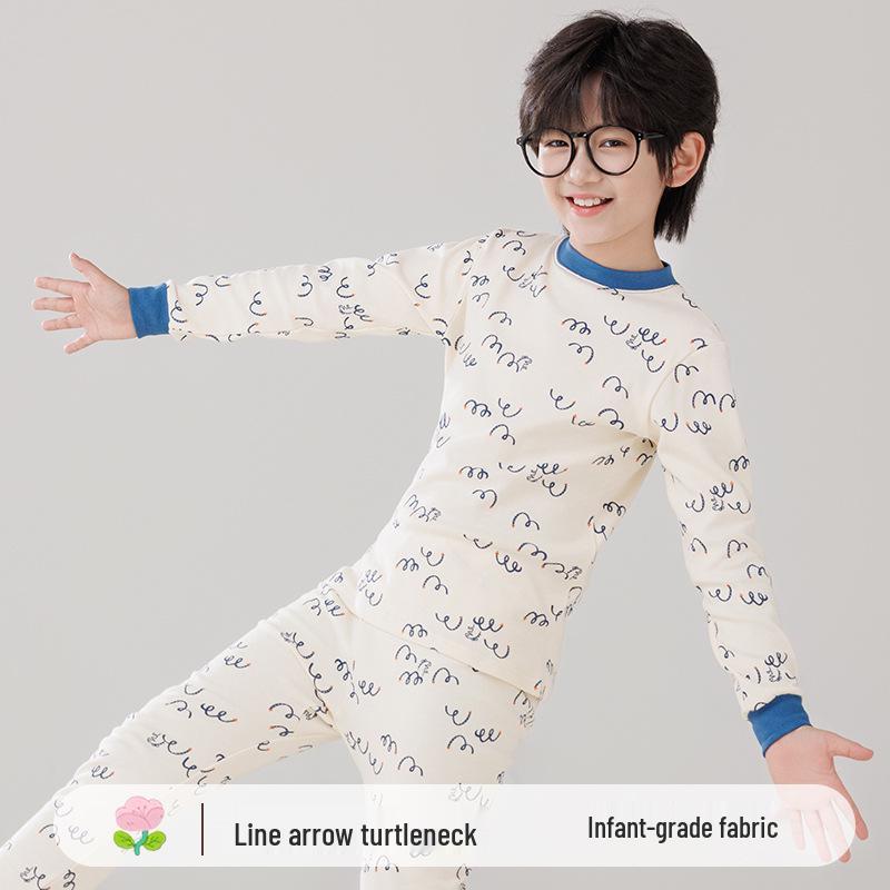 Детская теплая хлопковая пижама: Водолазки и брюки для мальчиков и девочек