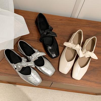 Женские туфли-лодочки с плоской подошвой, с бантом, с неглубоким вырезом, с маленьким квадратным носком, Мэри Джейн, женские туфли, весна-лето, милые и крутые балетки