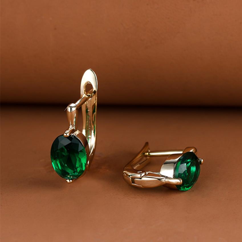 Exquisite Gold Color Oval Cut Red Blue Green Aqua Stone Hoop Earrings Woman Huggie Stud Wedding Birthday Gift Jewelry Bridal Lady Earrings