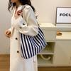 Canvas Bag Women's Large-capacity New Autumn Casual Shoulder Shopping Bag Striped Class Tote Bag
