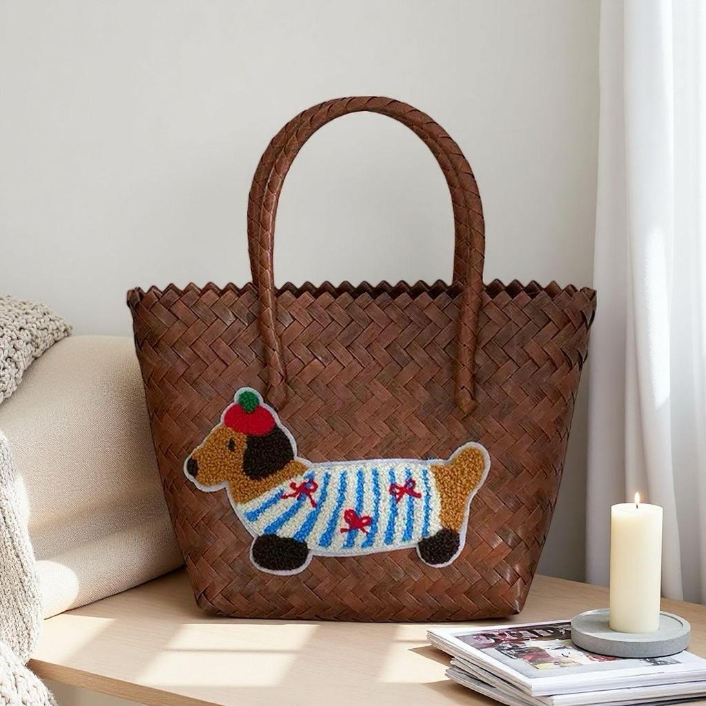 Сумка и корзина для хранения ручной работы с вышивкой «Такса»