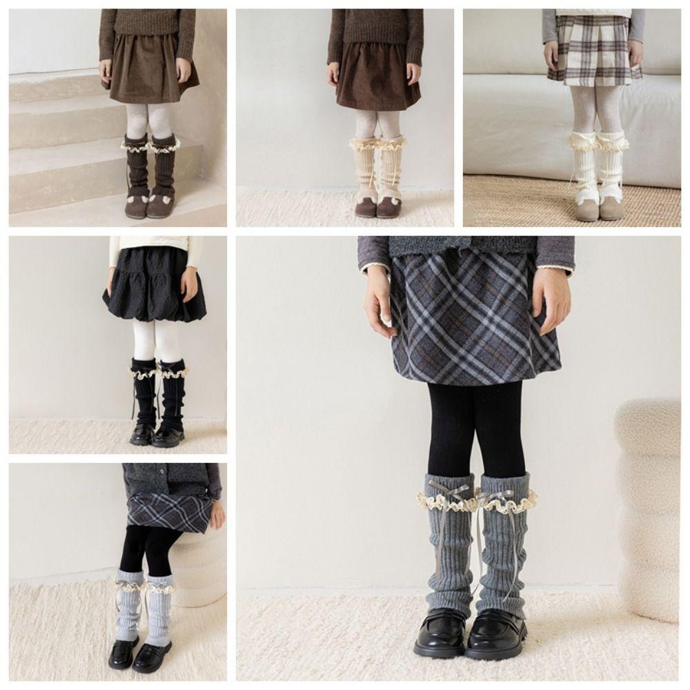 Bow Decor Leg Warmers Lace Trim Kids Leg Sleeves Casual Girls Sock Cuffs Girls Daily Wear