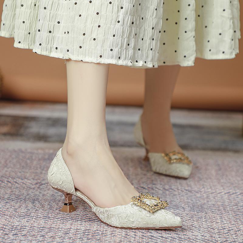 Новая сумка, сандалии на среднем каблуке, женские, с острым носком, на тонком каблуке, на маленьком высоком каблуке, модные полые туфли-лодочки