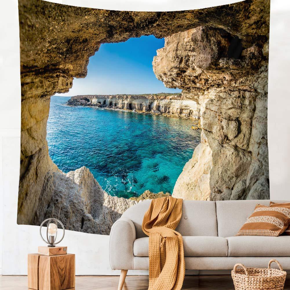 VIKAMA Ocean Wall Tapestry Landscape Forest Waterfall Lotus Cloth Wall Hanging Tapestries Decor Wall Carpet Beach Decor Tapestr