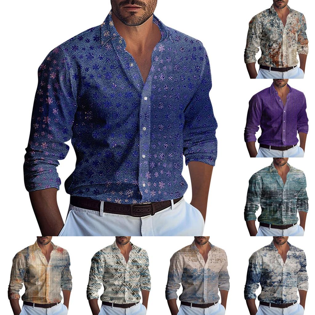 Мужская летняя новая свободная рубашка с длинным рукавом с принтом, кардиган, пляжная рубашка