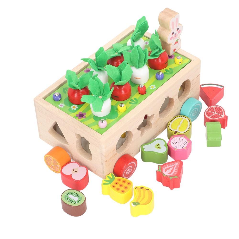 Carrot Pull Orchard Shape Toy Multifunctional Wooden Toy Car Puzzle Game Toy Farm Scene