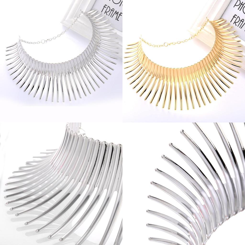 Fashion Solid Color Curved Design Women Metal Necklace Collar For Trendy Outfit