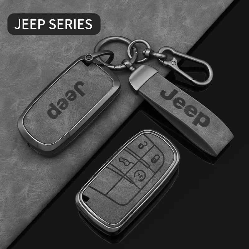 For Jeep Zinc Alloy Leather Car Key Case Cover Shell For Jeep Renegade Wrangler Patriot Grand Cherokee WK2 KL Compass Liberty