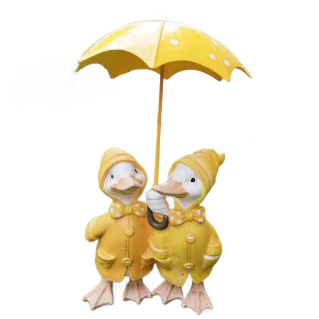 Duck Figurine with Umbrella Whimsical Ornament Cartoon-Style