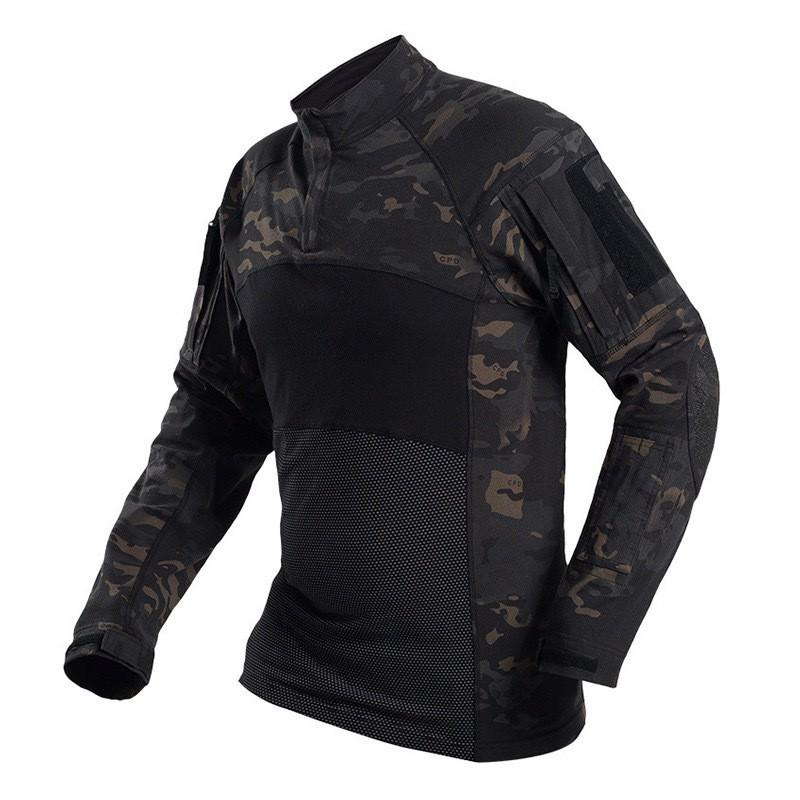 Mens Long Sleeve Camo Tactical Shirt Outdoor Workwear Breathable Windproof UV Protection Cotton