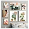 Leaves Wall Art Canvas Painting Nordic Posters And Prints Wall Pictures For Living Room Decor Abstract Vintage Girl Potted Plant