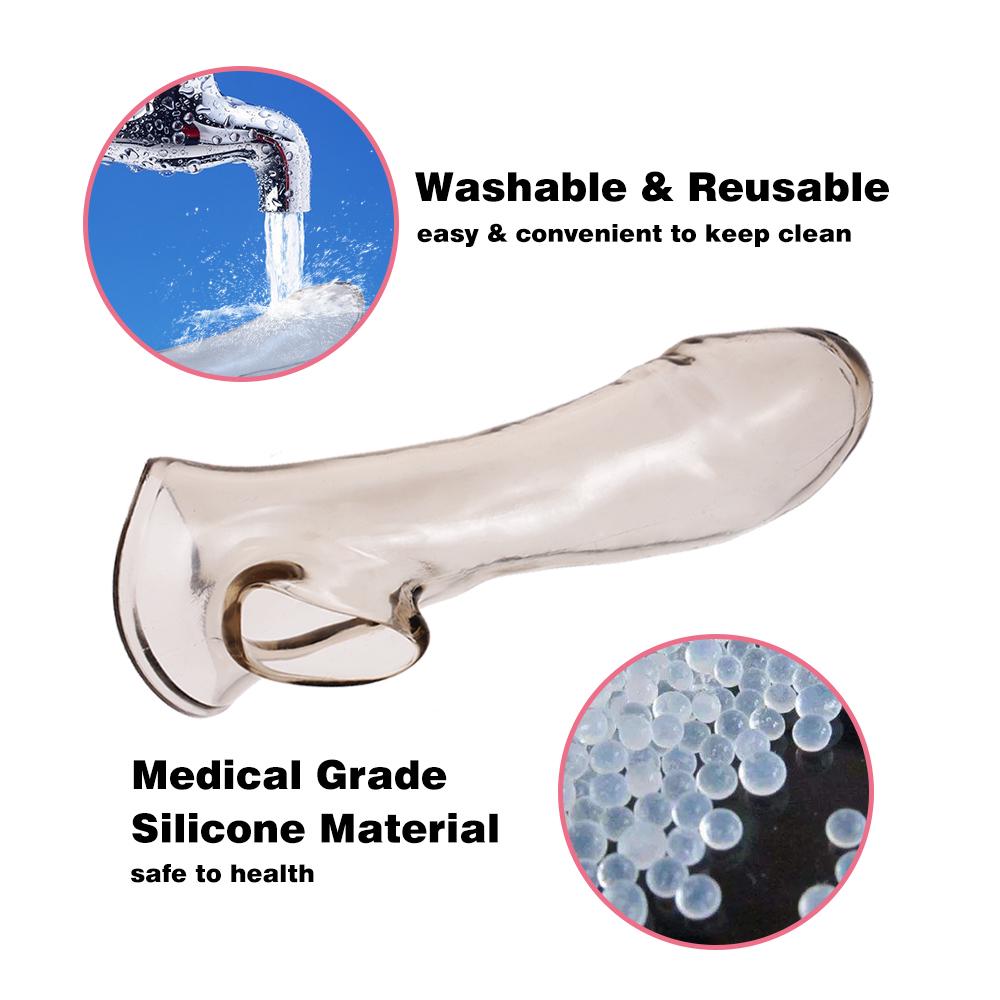 Transparent Penis Enlargement Extension Condom Reusable Silicone Cock Sleeve Dick Extender Sex Toys for Male