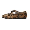 Fashion Leopard Print Cross Buckle Mary Jane Shoes Femininity Versatile Shallow Mouth Flat Ballet Single Shoes Grandma Shoes Burst