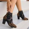 2024 News Women High Heels Round Toe Women's Shoes Sandals Female Boots Leopard Print Booties Ladies Lace Floral Back Zipper