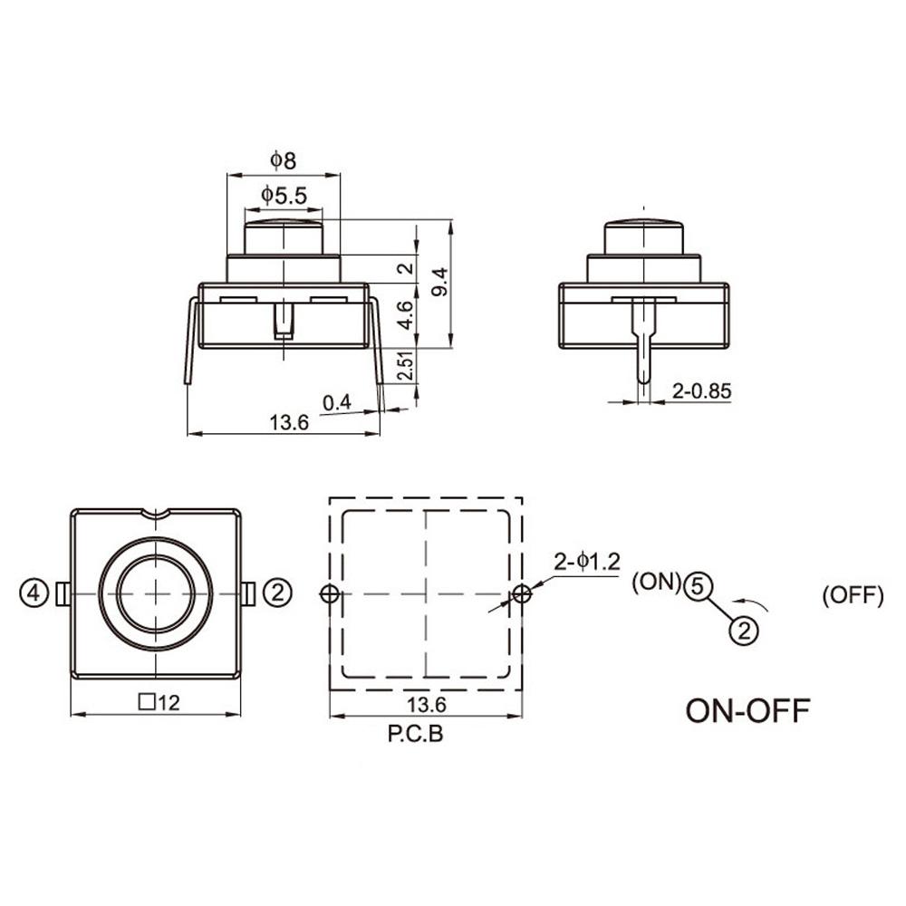 10PCS 12*12*9.4mm Flashlight Button Switch 1A 30V CB1212-112D 2Pin Ultra-Thin Middle Of The Feet Diagonal Self-Locking Switch