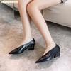 Fashion 2025 Summer New V-Neck Pointed Toe Pumps Women Sexy Black Sheepskin Shallow Slip On Chunky Heels Sandals Casual Fashion Shoes