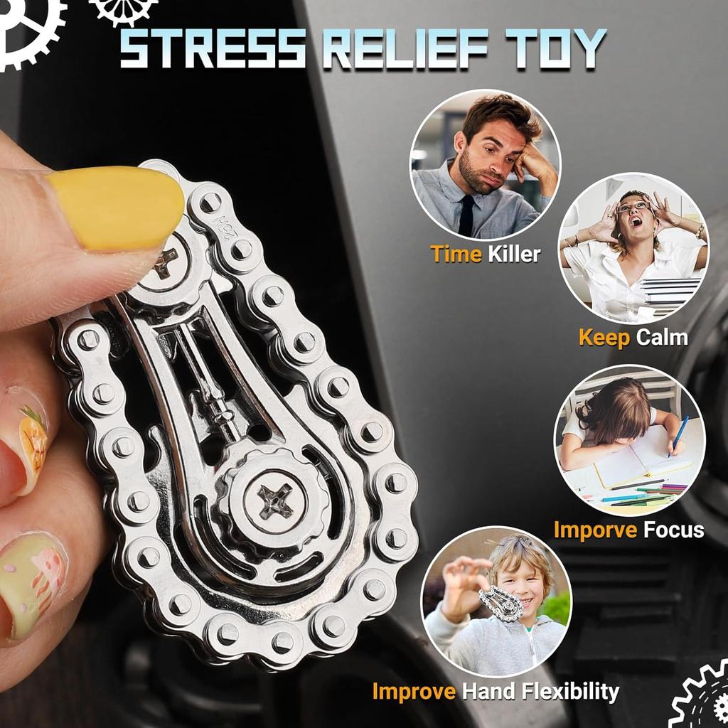 Bike Chain Gear Fidget Spinner for Stress Relief, Metal Sprocket Chain Fidget Toy, Kinetic Desk Novelty Hand Finger Spinner for Anti-Anxiety, Cool Toy