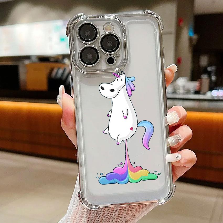 Unicorn with Rainbow Pee Cases For Samsung Galaxy A56 A55 A54 A52 A53 5G A36 A34 A35 A50 A73 A26 A25 A16 A06 Clear Phone Cover
