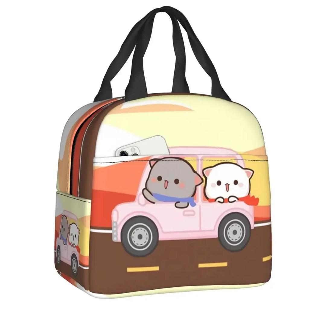 Mochi Cat Chef Peach Insulated Lunch Bag for Outdoor Picnic Peach And Goma Resuable Thermal Cooler Lunch Box Women Children