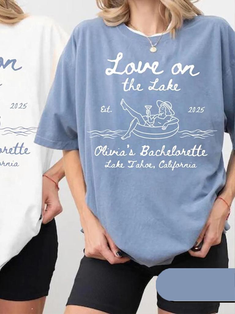 Love on the Lake Bachelorette Comfort Shirt Custom Camp Bach Party Hiking Bride TShirt Cotton Y2K Top Daily Trendy Streetwear