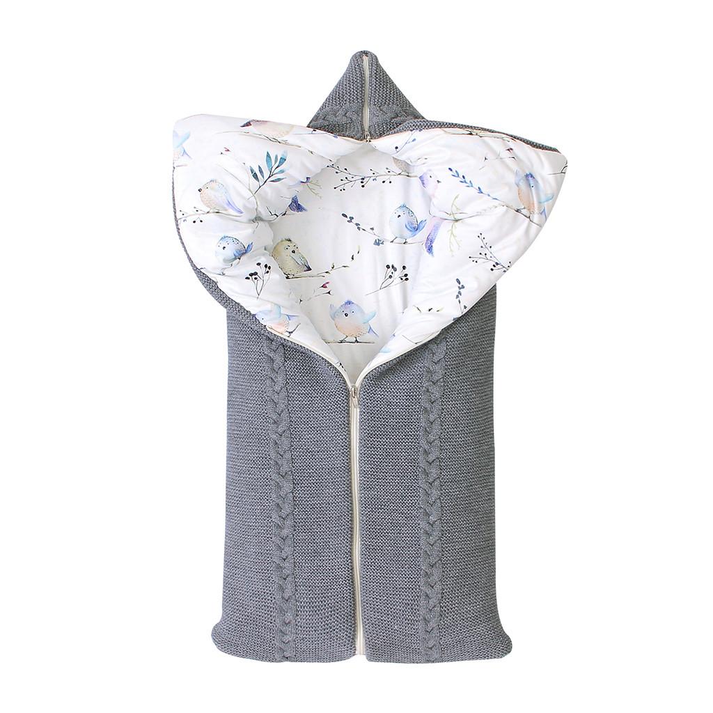 Winter Newborn Baby Warm Cartoon Knitt Swaddle Hooded Stroller Wrap Sleeping Bag