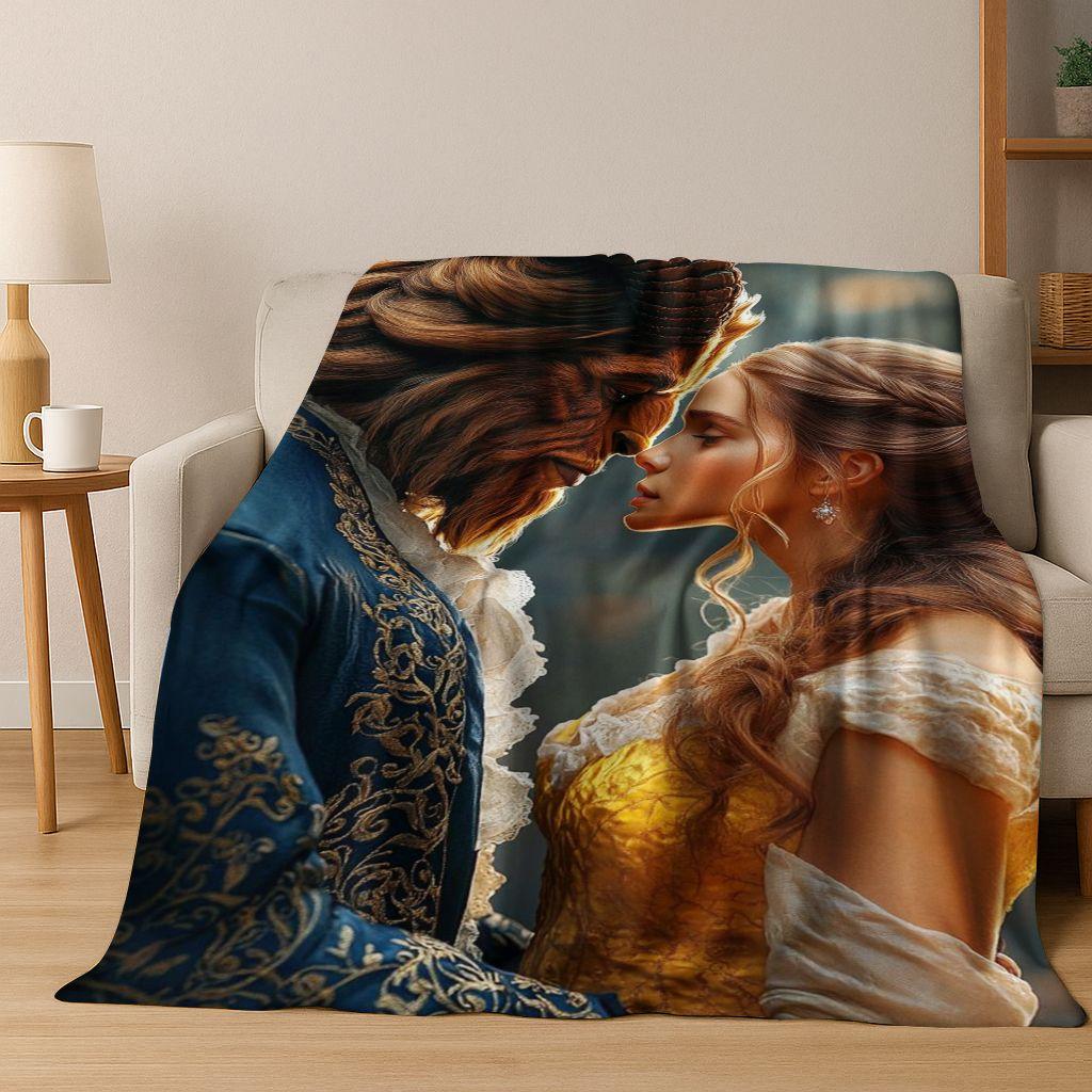 3D Beauty and The Beast Lovely Cartoon Flannel Blanket,Warm and Cozy Soft Throw Blanket for Home Bedroom Bed Sofa Cover Gift Kid