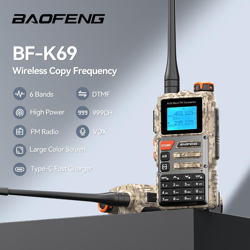 Baofeng BF-K69 Long Range Walkie Talkie Wireless Copy Frequency Multi Band UHF VHF Type-C Ham Two Way Radio UV-5R UV-K6 Upgraded