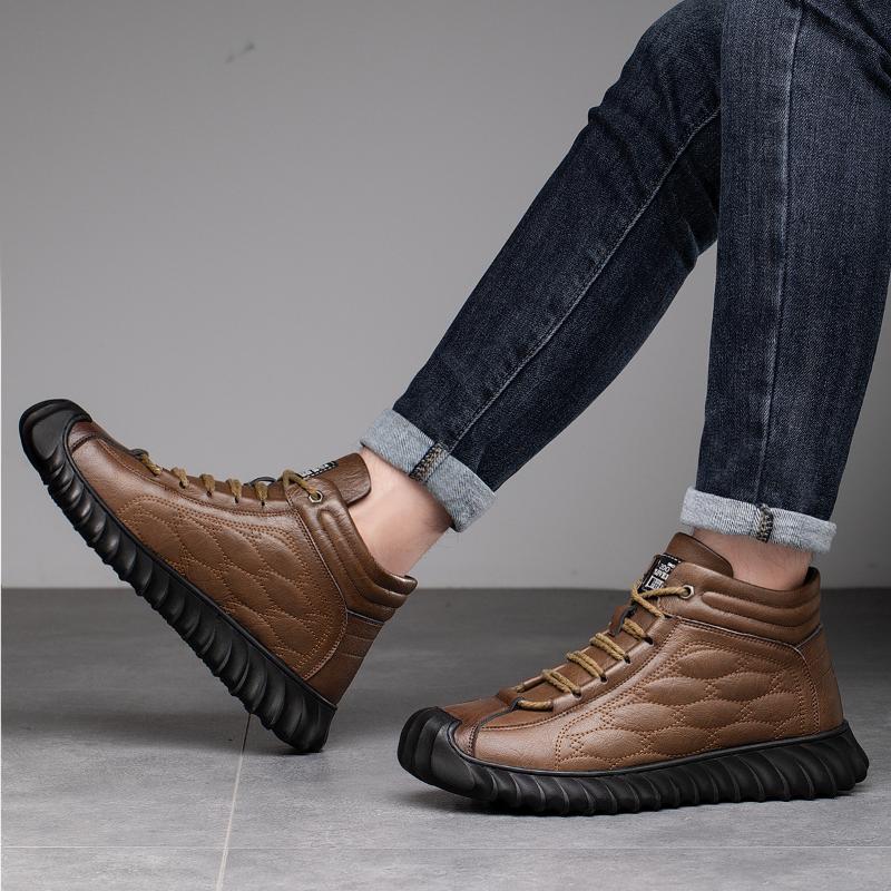 Мужская зимняя обувь, модные флисовые теплые кожаные ботинки, роскошные дизайнерские повседневные спортивные удобные ботильоны, обувь